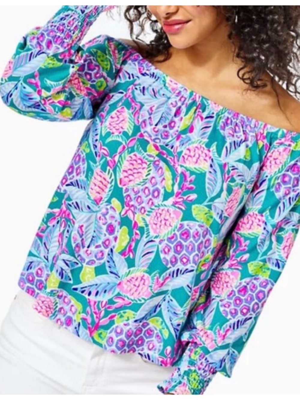Lilly Pulitzer Lana Top Sea Turtles Tropical Off-Shoulder Jersey Top‎ Size S